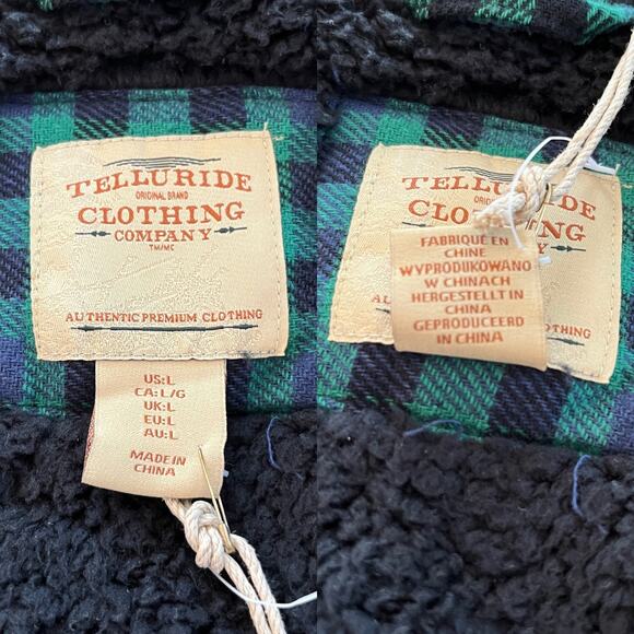 Telluride Clothing Co Flannel Jacket Green Navy Blue Large Sherpa Lined New - Picture 5 of 11